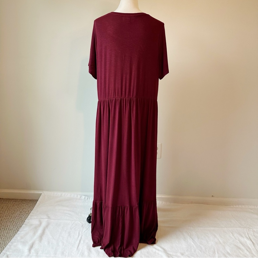 Lane Bryant Women’s Wine Burgundy Knit Flounce Maxi Dress, size 18/20 - Picture 5 of 16